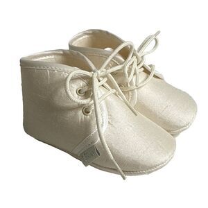 Dior Baby Dior off White Baby Booties Shoes Lace up Silk